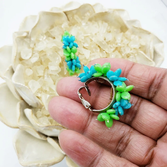Vintage Hoop Earrings | Blue Green Mod | Clip-On - Picture 3 of 4